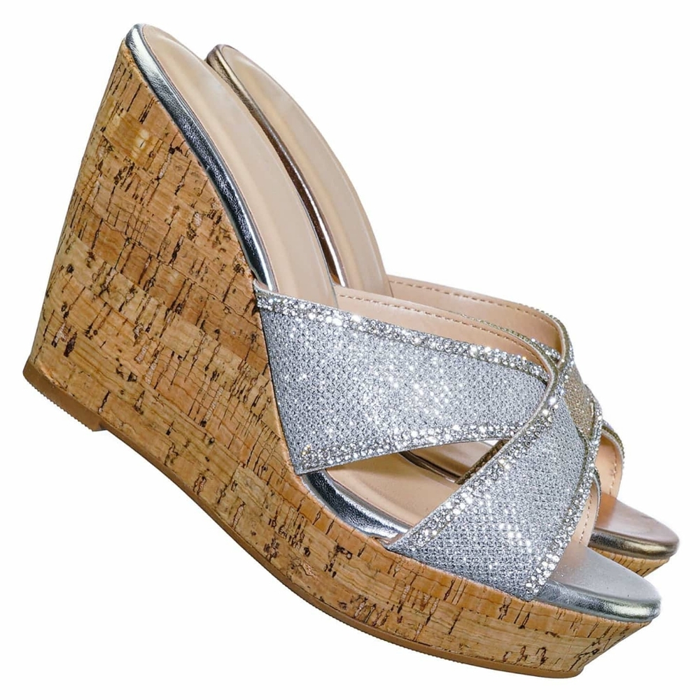 Heron Platform Wedge Rhinestone Slipper - Women Dr